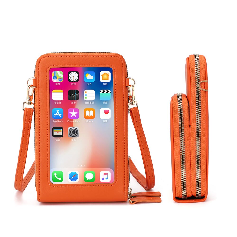 Sac de téléphone universel en cuir imperméable multifonctionnel d'écran tactile pour Samsung/iPhone/Huawei/Xiaomi: Orange