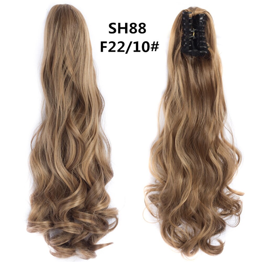 Extensiones de cabello de cola de caballo ondulada y rizada de 20 pulgadas, pinza sintética en postizos de cola de caballo para mujeres blancas, Color marrón, negro y rojo