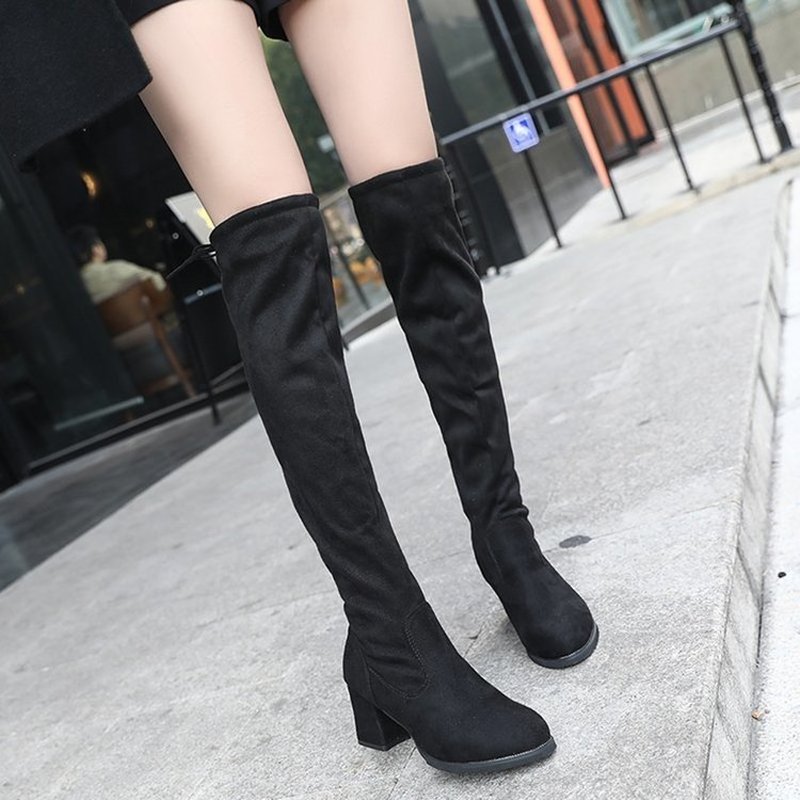 Botas de invierno de piel cálida para mujer, botas de plataforma de Lycra elásticas ajustadas hasta la rodilla, zapatos de Botas Largas por encima de la rodilla,