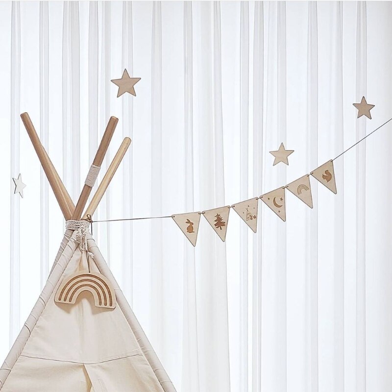 HX5D – étiquettes en tranches de bois naturel avec corde, lettres en bois de tilleul, bannière suspendue, décoration de chambre d&#39;enfant, pendentif d&#39;anniversaire, 1 ensemble