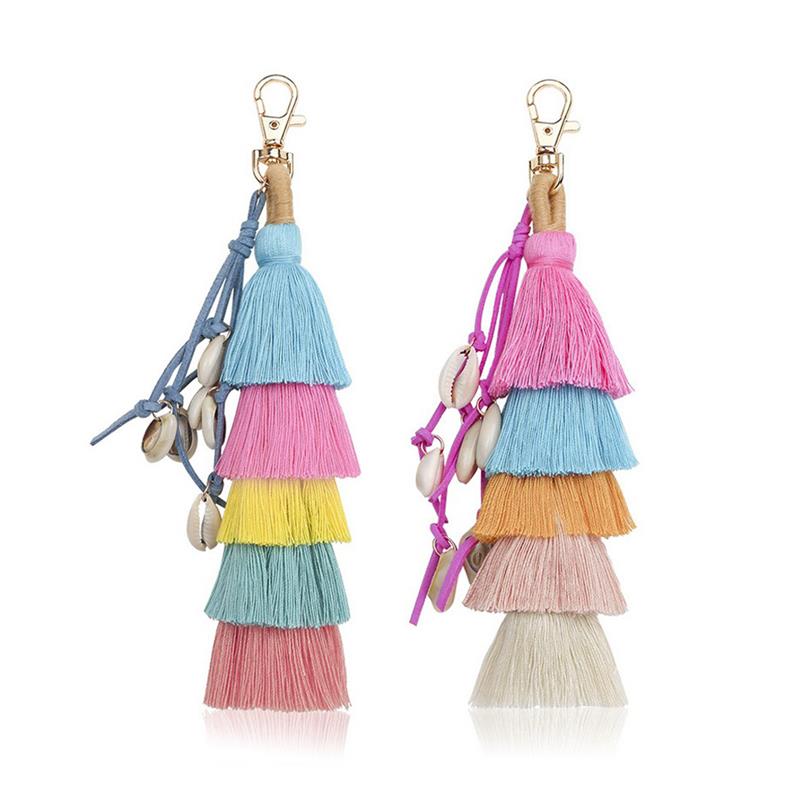 1pc Bohemian Handgemaakte Tas Hanger Vrouwen Accessoires Charm Shell Kwastje Sleutelhanger Multicolor Met Kwasten Voor Zomer