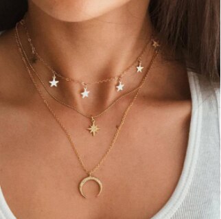 Tocona Bohemia Shell Star Moon Pendant Tassel Necklaces for Women Charm Long Chain Choker Necklace Vintage Punk Jewelry: 15006