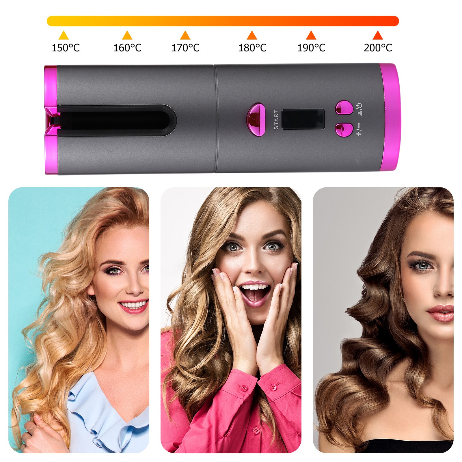 Draadloze Automatische Haar Krultang Ijzer Draadloze Krultang Usb Oplaadbare Air Curler Voor Krullen Golven Lcd-scherm Keramische Krullend