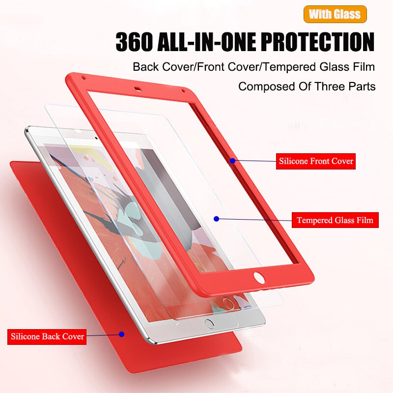 Étui de protection complet de luxe 360 pour ipad 2 3 4 cover  a1458 a1459 a1460 a1395 a1396 a1416 en verre trempé avec fond antichoc