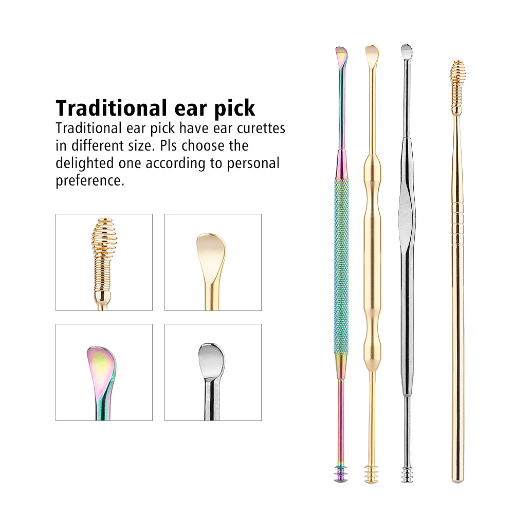 4 Stks/partij Rainbow Chameleon Ear Wax Pickers Rvs Earpick Wax Remover Curette Oor Pick Cleaner Lepel Oor Schoonmaken Gereedschap