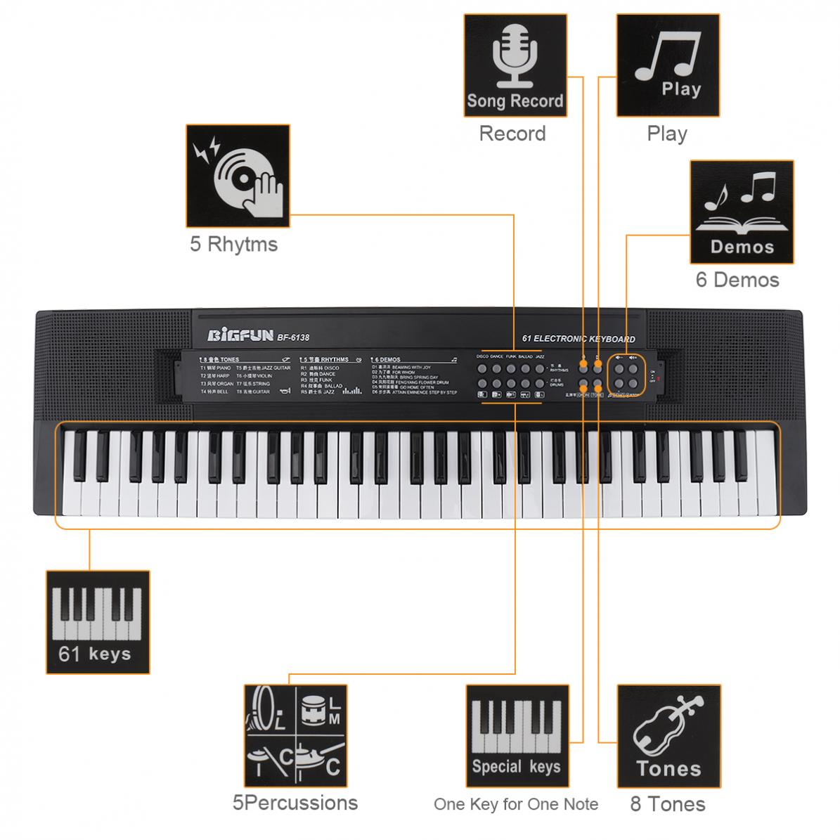 61 Keys Electronic Keyboard Piano Digital Music Key Board with Microphone Children Musical Enlightenment