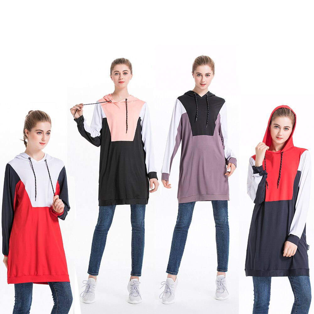 Il Vestito islamico Musulmano Tuta Top Donne Maglie E Maglioni Con Cappuccio Lady Drawstring di Autunno Manica Lunga Pullover Felpa Caftano Abaya