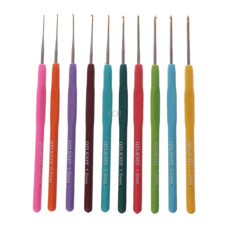 10Pcs Bearded Needle Crochet Hooks Set Ergonomic Soft-Grip Handle Sewing Knitting Knitwear Tools