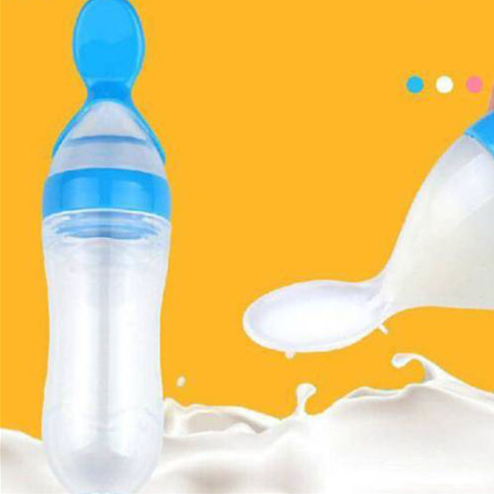 2018 nye sikkerheds silikone babyflaske med ske kosttilskud ris kornflasker presseske mælkefodringsflaske kop