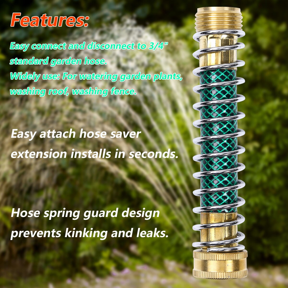 Antileak Metal Spring Guard Garden Hose Kink Protector Heavy Duty Brass Couplings Connector Watering Pipe Extension Adapter Tool