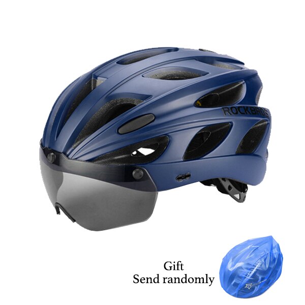 Rockbros Integraal-Gegoten Fiets Helmen Ultralight Magnetische Bril Mtb Mountain Road Fietshelmen Met Bril 57-62 Cm: Blauw