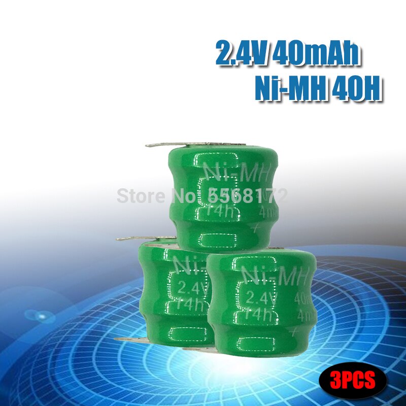 Original Ni-MH 2.4V 40mAh Rechargeable Button Cell Battery Pack Ni-MH Batteries With Pin: 3pcs