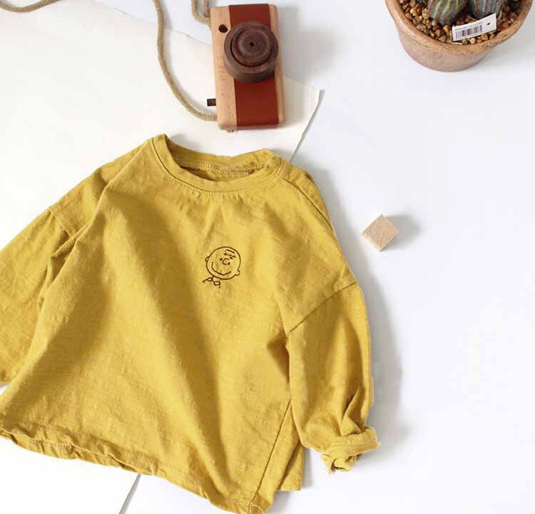 Summer Baby Boys Cotton T-shirts Long Sleeve Loose Tops Kids Girls Cartoon Tees Soft Children T Shirt: LE200408yellow / 12m