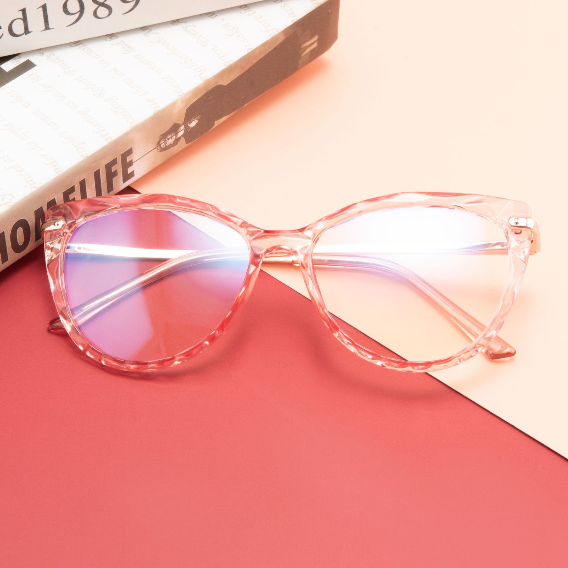 Gafas de sol con de ojo de gato y luz azul para mujer, lentes transparentes Con montura negra, de lujo,: 02
