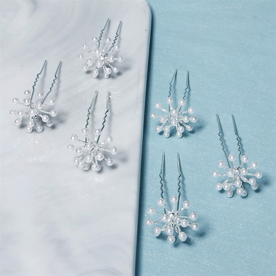6 Stks/set Zilveren Kleur Parel Bruiloft Haarspeld Bruid Haar Accessoires Sieraden Handgemaakte Bridal Haarspelden Voor Vrouwen Bruidsmeisje