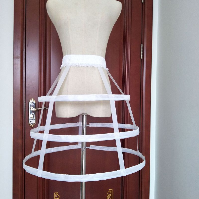 Women 3 Hoops Pannier Petticoat Hollow Out Birdcage Skirt Wedding Bridal Ruffles Wide Waistband Crinoline Slip Underskirt Bustle