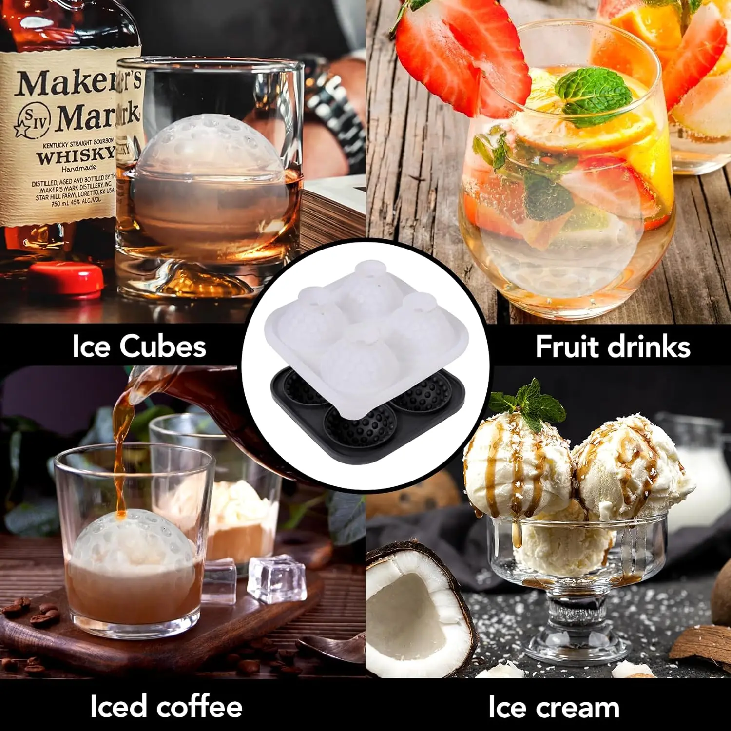 1/3/5PCS Ice Cube Mold 3D Golf Ice Puck Hockey Tray Mold Whiskey Silicone Ice Box Silicone Ice Tray Ice Hockey with Funnel