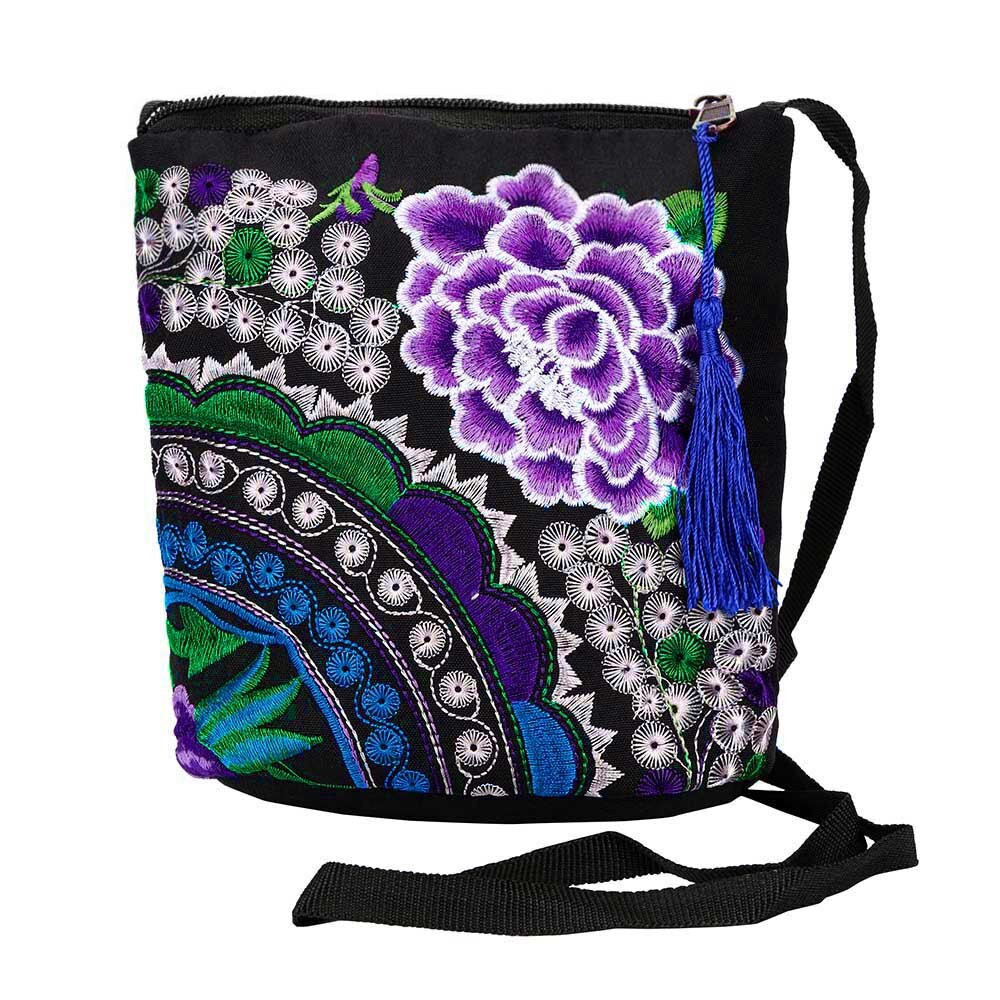 Women Ethnic Handmade Embroidered Flower Clutch Bag Floral Canvas Coin Purse Vintage Purse Wallet #YJ: Purple 