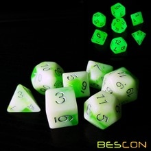 Bescon Gloeiende Polyhedral Rpg Dobbelstenen Set Lichtgevende Jade, Bescon Glow In Dark Poly Dobbelstenen Set Van 7, dnd Rol Playing Game Dobbelstenen