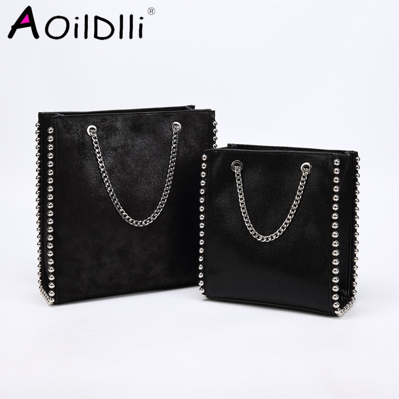 Vintage Large Capacity Totes Chain Rivet Women Shoulder Bags Lady Luxury Pu Leather Handbags Purses Bucket 2109