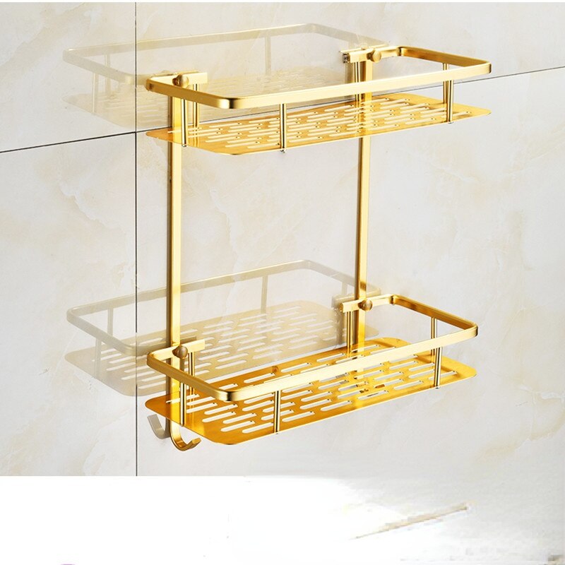 Estantes colgantes para baño, organizador de 2 capas, estante de esquina, soporte para champú sin perforaciones, estante de almacenamiento, cesta de inodoro