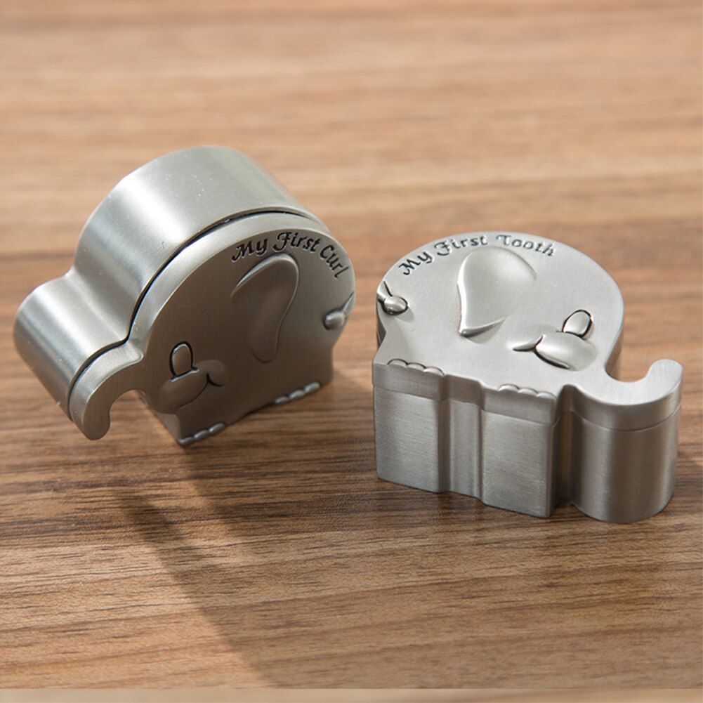 2pcs Engraved Elephant Shape Baby Milk Teeth Box Childwood Memory Souvenir Case Rustproof Fetal Hair Zinc Alloy Cute