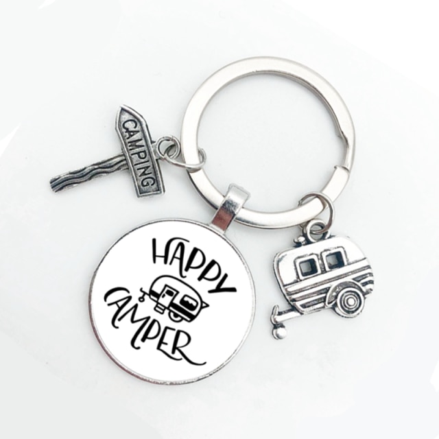 Cute Camper Wagon Keychain, I Love Camping Keychain, Trailer Signpost Keychain, Vacation Travel Memorial: 5