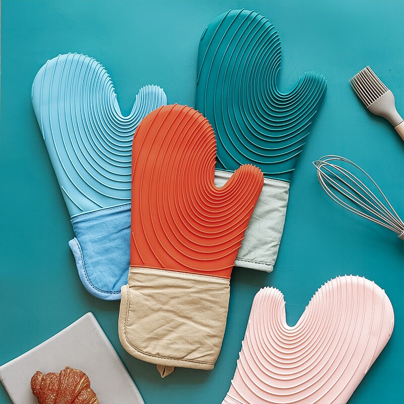 Kitchen Oven Mitts Anti-Scalding Potholder Thicken Silicone Baking Gloves Household Heat Insulation Golves Kitchen Accessories