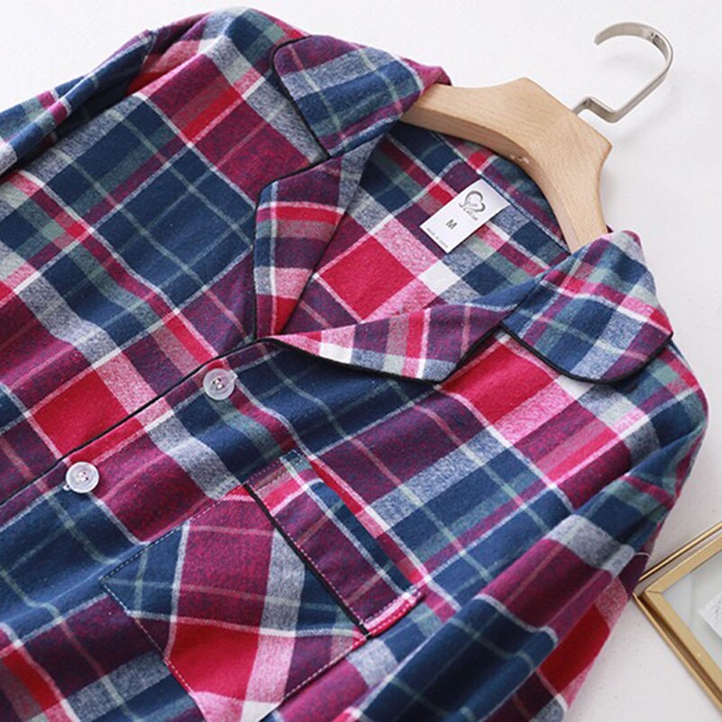 Höst vinter herr rad rutig pyjamas set komfort lös stor storlek nedfällbar krage sovkläder helärm+byxor 2 st hemkläder