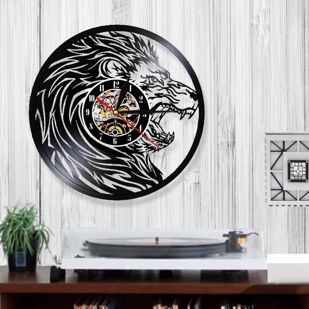 Lion Silhouette Vinyl Record Wall Clock Modern Ani... – Grandado