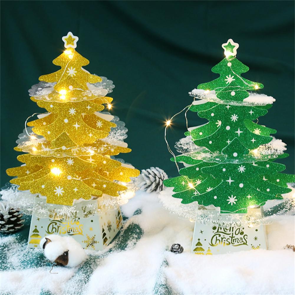 1 Set LED Christmas Tree Shape Card Stake Display Handmade Beautiful Cardboard Card Stake Decor for Home