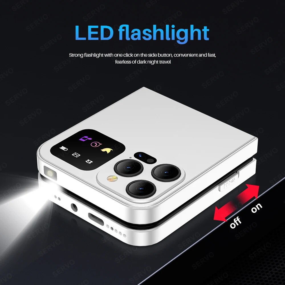 Servo a50 pro dobrável telefone móvel automático rádio fm chamada registro velocidade dial voz mágica dupla sim gsm desbloqueado celular 2.4 "tipo-c