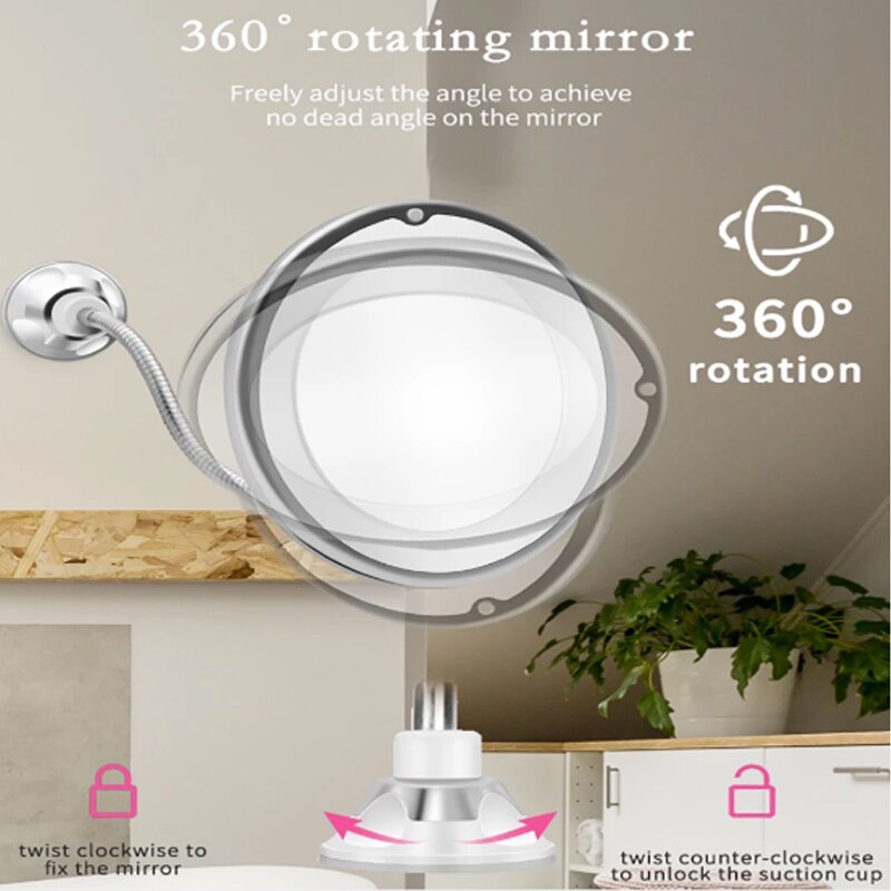 Costway LED Mirror Flexible Makeup Mirror with Led Light Mirrors 10X Magnifying Mirrors Light Cosmetic Miroir With Suction Cup