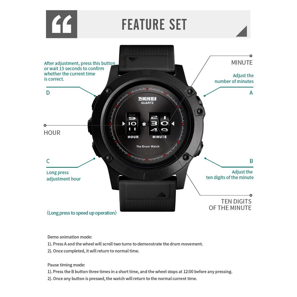 Skmei gepatenteerd herenhorloge quartzhorloges waterdicht grote wijzerplaat pu-band polshorloges reloj hombre 1546 horloge heren