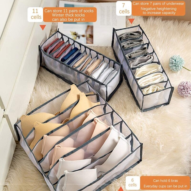 3Pcs/Set Foldable Underwear Bra Organizer Storage Box Drawer Closet Organizers Divider Boxes Bedroom Wardrobe Closet Organizer