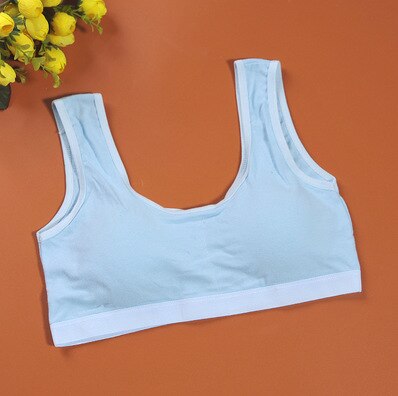 5pcs/Lot Teens Girls Sports Bra Puberty Underwear Wireless Teenager Girls Sport Bra Chest Pad Cotton Young Girls Training Bra: sky blue