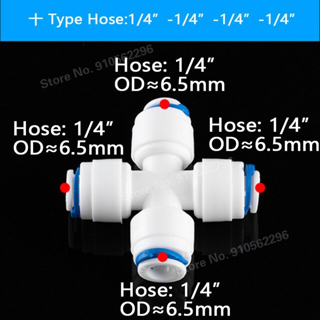 RO Water Hose Connection Straight Elbow Tee Cross 1/4" 3/8" Coupling Plastic Quick Pipe Fitting Reverse Osmosis Connector: Cross-1l4
