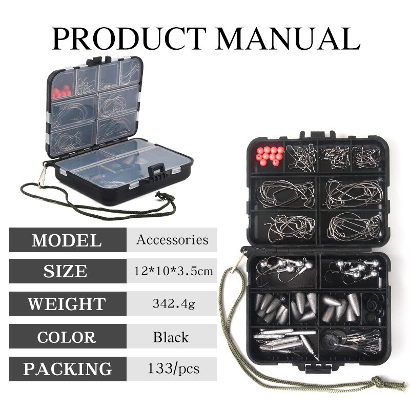 Fishing Accessories Kit Set Including Jig Hooks Shot Hook, Casting Sinker Weights, Fastlock Snap, Fishing Line Beads Tackle