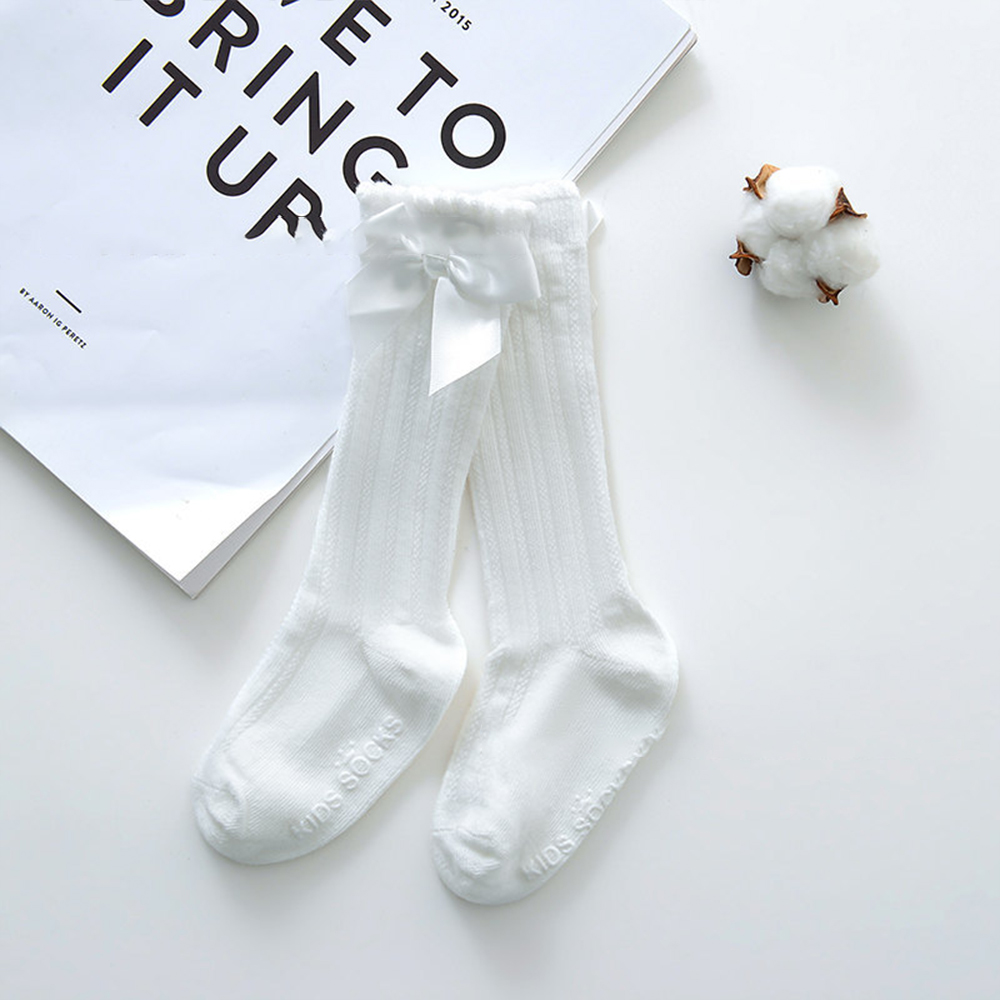 Calzini per bambini bianco autunno bambini ragazze grande fiocco al ginocchio alto lungo morbido pizzo di cotone calzini per bambini calzini caldi di natale antiscivolo: WHITE / 0 to 2 year