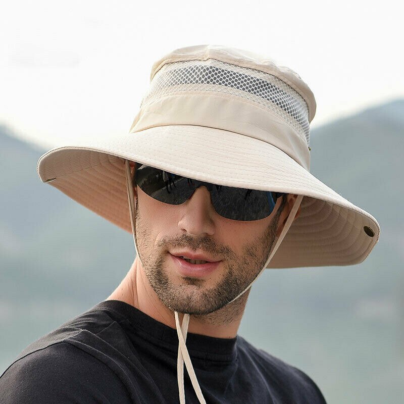 Jahrgang Cowboy Hütte Männer Gittergewebe Eimer Kappen Für Männer Sommer Kappen Breite Krempe UV Schutz Klappe Hütte Männer Ich bin Freien Atmungsaktiv Strand Kappen