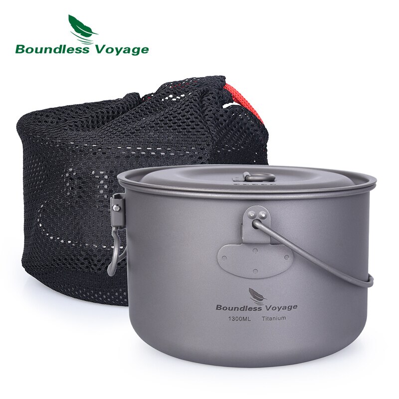 Boundless Voyage Titanium Pot Set Outdoor Picknick Pan Kom Ultralight Camping Kookgerei met Inklapbare Handgreep