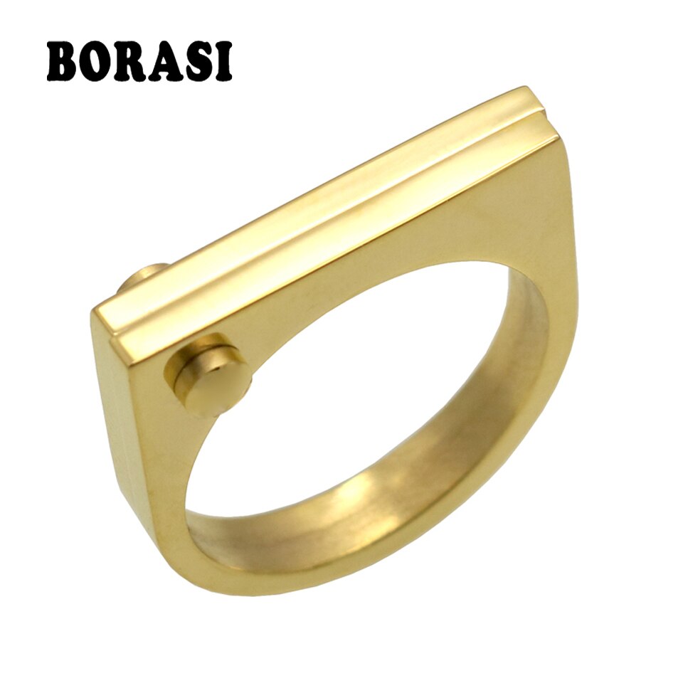 Flad bøjle tag ring punk skrue finger ring rosa guld farve ringe til kvinder titanium stål ring smykker