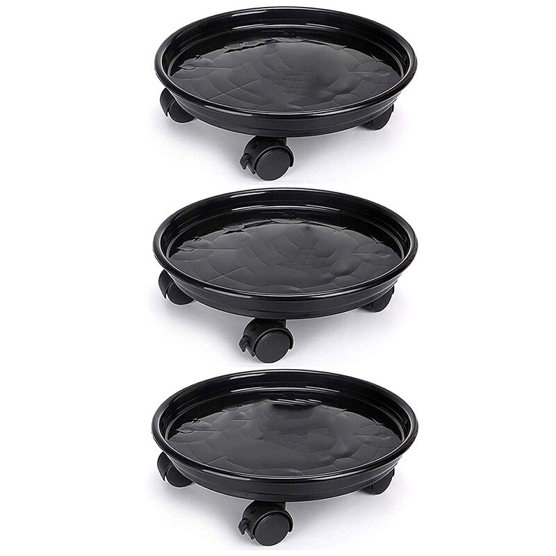 Le chariot extérieur d'intérieur de planteur roule le support rond de Pot de fleur sur le support de chariot de rouleaux sur l'usine résistante de roues, 10.6 pouces, Blac: Default Title