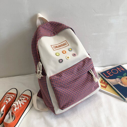 Hochschule Schüler Damen Nette Rucksack Frauen Blume Weibliche Harajuku Schule Taschen Buch Kawaii Rucksack Nylon Mädchen modisch Tasche: ohne Spielzeug Violett 2