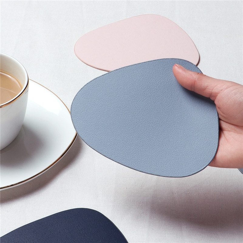 Ovale PU Lederen Coaster Cup Mat Waterdicht warmtegeïsoleerde Pad Blauw Bekerhouder Desktop Decoratie Chic Placemat