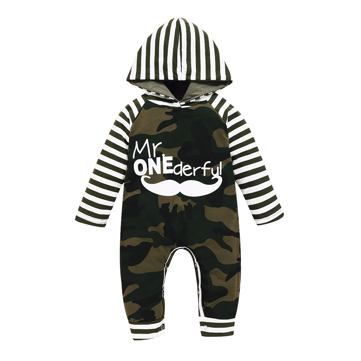 Mise au point 0-24M infantile bébé garçons barboteuses Camouflage rayé imprimé à manches longues à capuche automne combinaison: B / 6M