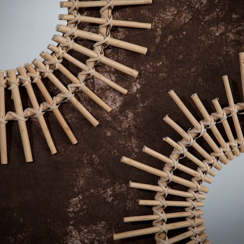 Sun Shape Decorative Mirror Rattan Innovative Art Decoration Round Makeup Mirror Dressing Bathroom Wall Hanging Mirror