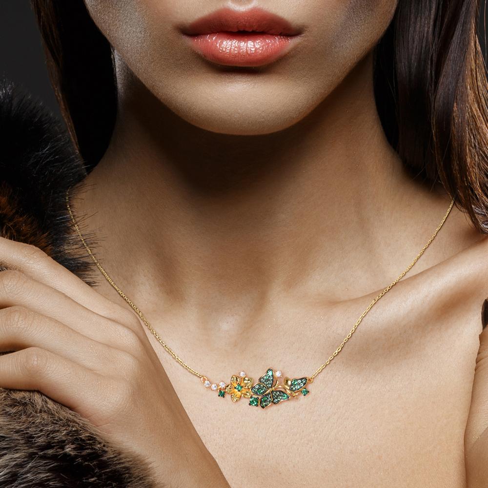 Santuzza Zilveren Ketting Voor Vrouw Echt 925 Sterling Zilver Goud Kleur Elegante Groene Vlinders Ketting Party Fijne Sieraden