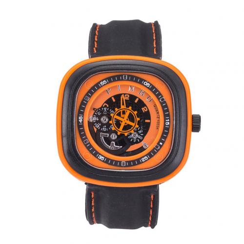 Sport Men's Watch Large Square Dial Silicone Strap Analog Quartz Wrist Watch Decor montre homme часы мужские наручные: Orange