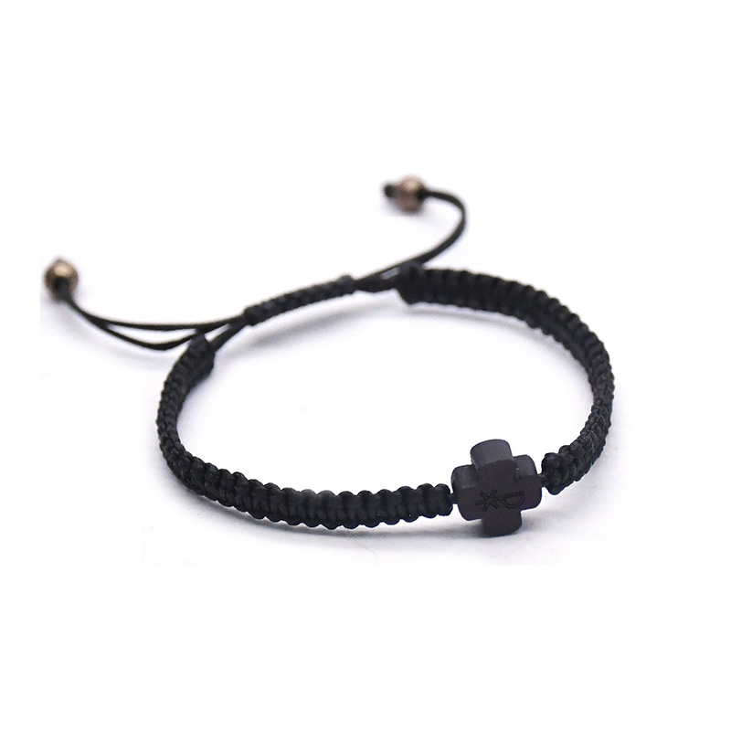 Kristus logo træ kors rosenkrans armbånd justerbar flettet sort reb kæde armbånd til kvinder religiøse kristne smykker: Default Title